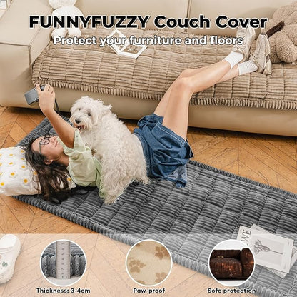 FUNNY FUZZY Pet Couch Covers for Sofa, Flannel Dog Couch Cover for Dogs Washable, Sofa Cover Furniture Protector Pet-Friendly Sofa Cover for Dogs & Kids (Light Brown, 27.6"×59.1")