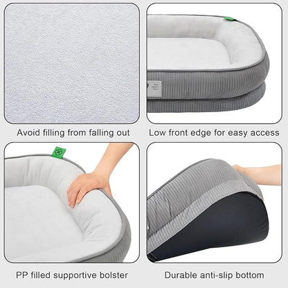 Orthopedic Cat Bed for Puppy,Cat Sofa Bed with Egg Crate Foam Dog Couch Bed with Four-Sided Bolster, Removable Cover & Non-Slip Bottom Grey XS