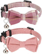 Cat Girl Collar Breakaway Bowtie - Safety Adjustable Cat Collars for Girl Cats with Bell - 7-11 Inches Length Christmas Cats Bow Tie Collar Pink
