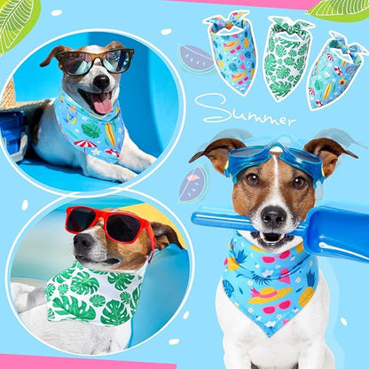 Sweetude 100 Pieces Hawaiian Dog Bandanas Bulk,Summer Bandanas for Dogs Fruit Flamingo Palm Leaves Pattern Pet Triangle Scarf Puppy Kerchief Bibs for Medium Small Pets Summer Costume Accessories