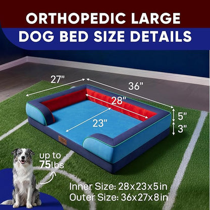 Comfort Expression Orthopedic Dog Bed for Large Dogs 36x27 Inch, Waterproof Egg Crate Foam Large Pet Bed with Removable Bolsters, Dog Couch with Washable Cover & Non-Slip Bottom, Philadelphia