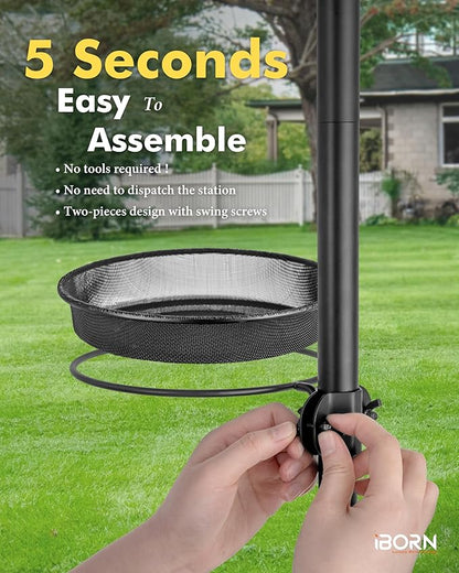 iBorn Bird Feeders Station Mesh Tray and Ring for 1” Pole Stand Station Outdoor Accessory for Humming Bird Feeders for Outside,5SECOND to Install,Fit for 1 Inch Pole,1 Inch Wooden Stick,Pack of 2