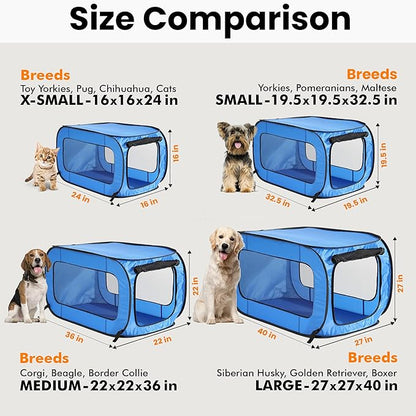 Beatrice Home Fashions Portable, Collapsible, Pop Up Kennel Travel Cat and Dog Crate, 32.5" L x 19.5" W x 19.5" H, Blue