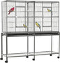PawHut 65" Double Rolling Metal Bird Cage with Divider, Large Parrot Cage for Parakeet, Canaries, Lovebirds, Budgie, Finch, with Detachable Rolling Stand, Storage Shelf, Wood Perch & Food Container