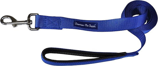 Downtown Pet Supply 4ft Heavy-Duty Dog Leash - Padded Comfort Handle & Stainless Steel Fastener - Durable Training Leash - 0.75in Wide - Blue