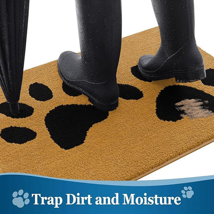 Buganda Dog Door Mat for Muddy Paws, Absorbent Dirt Trapper Washable Indoor Doormats, Non Slip Low-Profile Mud Mat for Dogs, Front Entrance Doormat for Inside Floor (30x20 Inches, Yellow and Black)