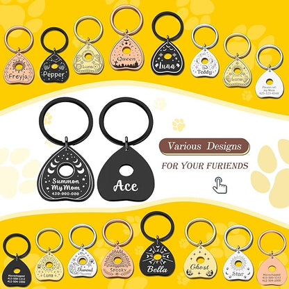 Cat Collar Tags Personalized - Goth Dog Tag Spooky Halloween Style, Summon My Mom Dad, Witch Friendly, Customizable Pet Name ID Tags Engraved on Both Sides, Dog Cat Accessories