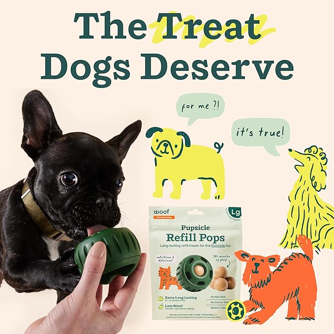 WOOF Pupsicle Refill Pops, Delicious Long Lasting Dog Treats, Pre-Made Pupsicle Refills for Dogs, Wholesome Ingredients, Low-Mess Beef Pet Treats - Large Pops - 7 Count - 3 Pack