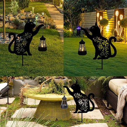 Bshine Cat Solar Light Outdoor Garden Decoration, Waterproof Metal Stake Black Outdoor Statue Lantern, Lawn Ornaments for Yard, Path, Patio, Sculpture Black Cat Memorial Gift