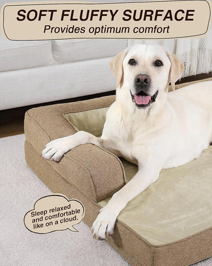 KSIIA Washable Dog Bed XL Senior Dog, Orthopedic Warm Soft Pet Sofa Waterproof Pet Couch with Sides, Non-Slip and Egg-Crate Foam Extra Large Beds with Removable Cover, 41x27Inch, Brown