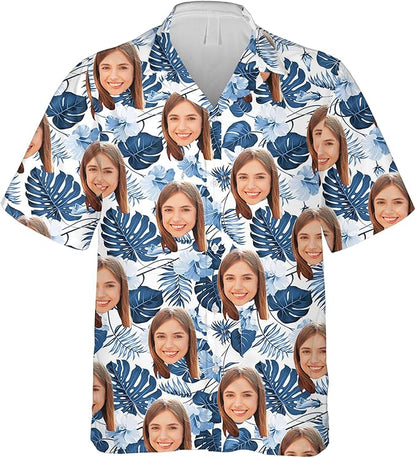 DILYPOD Custom Hawaiian Shirt with Face, Personalized Button Down Hawaiian Shirts for Men, Women, Photo Hawaiians Shirt