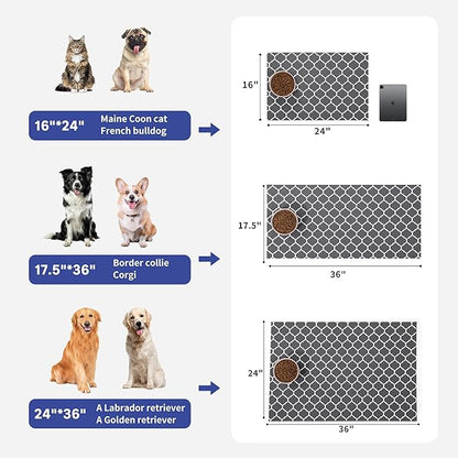 Cooyes Large Dog Food Mat 17.5"×36", Ultra-Absorbent Dog Bowl Mat for Food and Water, Pet Feeding Mat with Non-Slip Rubber Back, Cat Placemats with Water-Locking Bottom That Protects Floors