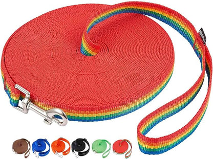 AmaGood Dog/Puppy Obedience Recall Training Agility Lead-15 ft 20 ft 30 ft 50 ft Long Leash-for Dog Training,Recall,Play,Safety,Camping (50feet, Rainbow)