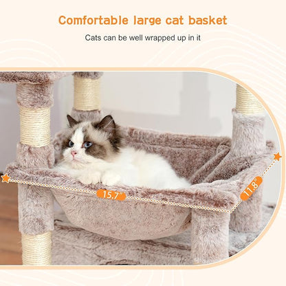 Heybly Cat Tree, Kitten Tower with Large Soft Cat Basket, Cat Condo with Spacious Cat Bed Cave with Hidden Space, Sisal-Covered Scratching Posts,Dangling Ball for Indoor Cats, Muchroom HCT008SMU