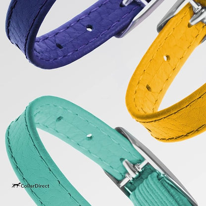 CollarDirect Leather Cat Collar, Cat Safety Collar with Elastic Strap, Kitten Collar with Bell Black Blue Red Orange Lime Green (8-11 Inch, Yellow)