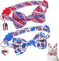 American Flag Cat Collar with Bell Bow Tie Star Breakaway for 4th of July Independence Day, Adjustable Safety Kitten Collars with Removable Bowtie & Charm for Boys Girls Male Female Cats