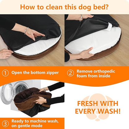 Dwanton Orthopedic Dog Bed for Extra Extra Large Dogs with Gel Memory Foam, Waterproof Dog Sofa, Washable Pet Bed with Four Sided Bolster Cushion, Removable Cover & Non-Slip Bottom, 48", Brown