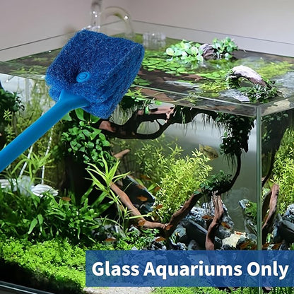 SLSON Aquarium Algae Scraper Double Sided Sponge Brush Cleaner Long Handle Fish Tank Scrubber for Glass Aquariums and Home Kitchen,15.4 inches (2)