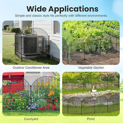 10Pcs No Dig Garden Fence, 32in(H)/24ft(L) Rustproof Metal Dog Fence Outdoor for Yard, Tall Animal Barrier Pet Fencing, Border Panel for Dog, Rabbits, Patio, Flower Bed, Garden Decor