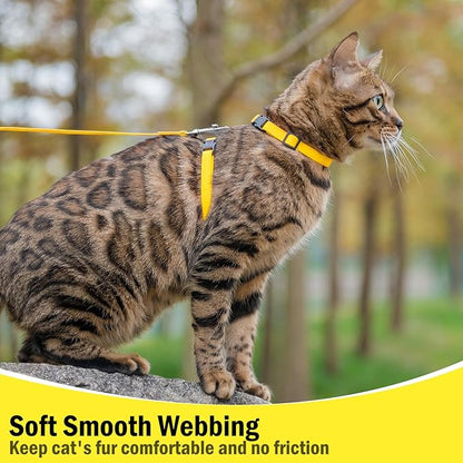 PUPTECK Adjustable Cat Harness and Leash Set Escape Proof Kitten Strap Collar for Walking Travel, Yellow