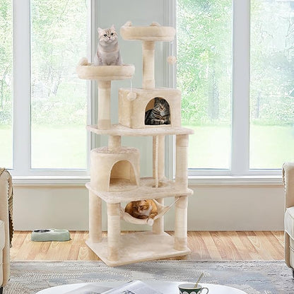 Yaheetech 62.5inches Cat Tree Cat Tower Kitten Condo with Platform & Hammock, Scratching Posts for Kittens Pet Play House with Plush Perch for Indoor Activity Relaxing, Beige