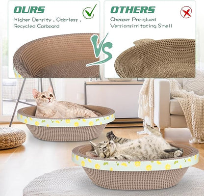 2pc Set Includes 1 X 19.5 Large + 1 X 14.96 Cute Cat Scratcher Cardboard Bed Lounger Couch, Cat Scratching Board Lounge Box Durable, Corrugated Cat Scratch Pad for Indoor Cats Furniture Protector