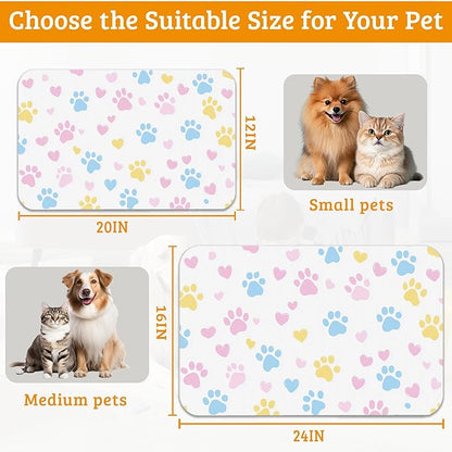 Dog Bowl Mat,Colorful Dog Paws Pet Feeding Mat for Floors Waterproof,Animal Absorbent Dogs Placemat for Food and Water Quick Dry Pet Cat Feeding Mats with Non Slip Bottom 16" x 24"