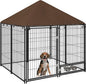 PawHut Outside Dog Kennel, 4.6' x 4.6' x 5' Puppy Play Pen with Canopy, Garden Playpen Fence Crate Enclosure Cage Rotating Bowl, for Dogs, Chickens, Ducks, Black