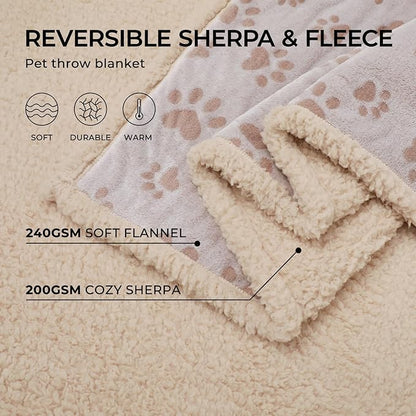 Luciphia Waterproof Pet Blankets Whith Paw Print for Couch Sofa Bed Cover, Liquid Pee Proof Soft Fluffy Dog Blanket Washable, Reversible Furniture Protection Puppy Cat, Khaki, Small（40" x 28"）