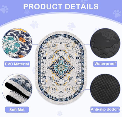 Bienbee Cat Litter Mat, 40" x 30" Jumbo Size Litter Box Mat Rug with Non-Slip Bottom, Urine and Water Proof, Easy to Clean Cat Supplies Essentials for Indoor Kitty Kitten Floor, Blue XL