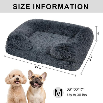 Orthopedic Dog Bed for Medium Dogs of Comfortable Memory Foam Pet Bed with Sides,Fluffy Dog Couch Sofa Bed with Anti-Slip Bottom Dark Grey M