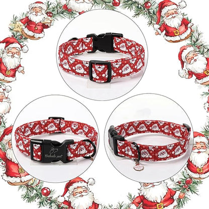 Christmas Dog Collar - Cute Red Santa Christmas Puppy Collar with Safety Buckle, Soft Adjustable Holiday Dog Collars for Small Medium Large Dogs XL
