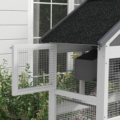 PawHut Wooden Bird Aviary, 67" Outdoor Bird Cage with Slide-Out Tray, Three Doors, Birdhouse, Ladder, Perches for Finches, Parakeets, Gray