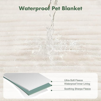 Waterproof Twin Blanket for Bed - Washable Large Dog Blankets for Bed Protector, Thick Cozy Fleece Calming Pet Blankets for Indoors & Outdoors, Cream, 60"x80"