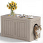 Cat Litter Box Enclosure,Multi-Functional Hidden Litter Box Furniture Cabinet with Adjustable Partition & Side End Table, Indoor Outdoor Cat House with Double Doors,Easy to Clean & Assemble, Gray