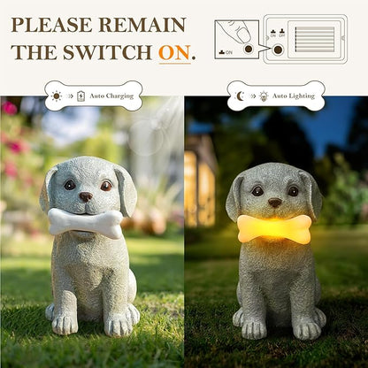 Solar Dog Statue with Glowing Bone Light, Outdoor Puppy Figurine for Garden Yard Decor, Gift for Dog Lovers, Mom, Grandma, Perfect for Birthday, Housewarming, Pet Memorial