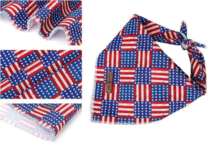 lionet paws Patriotic 4th of July Dog Bandana American Flag for Small Medium Large Dogs, Cat Dog Kerchief Triangle Bibs Scarf for Male Female