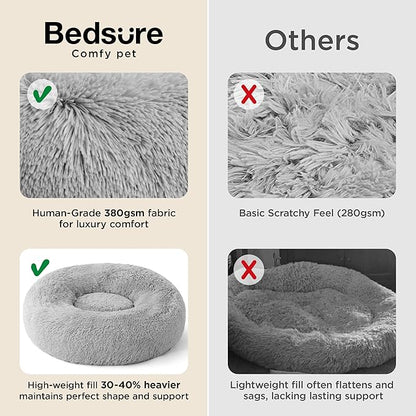 Bedsure Calming Dog Bed for Large Dogs - Donut Washable Large Pet Bed, 36 inches Anti-Slip Round Fluffy Plush Faux Fur Dog Bed, Fits up to 80 lbs Pets, Pale Grey