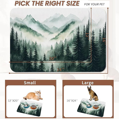 Misty Forest Mountain Dog Food Mat for Floors,Absorbent Quick-Dry Pet Feeding Mat,Cat Dog Bowl Mats for Food and Water,Non-Slip Pet Accessories Supplies 12"x20"