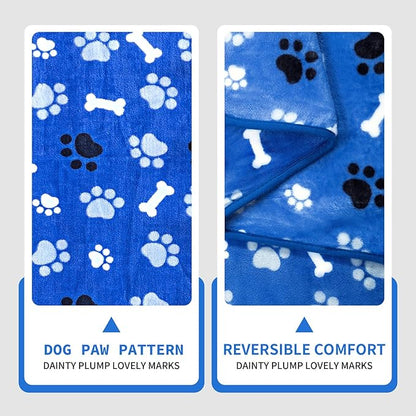 Dog Blanket Paw Bone Pattern 1 Pack 2 Super Soft Warm Flannel Sofa Cover Car Bed Protector, Urine Proof Washable Outdoor Pet Blanket for Puppy Large Dogs & Cats,60"*50" Blue
