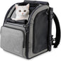 Premium Dog & Cat Carrier Backpack for Travel, Hiking & Vet Visits - Solid Durable Pet Backpack with Breathable Mesh, Safety Strap, Anti-Anxiety Curtain & Storage Pockets, Gray