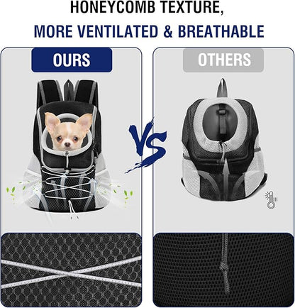 Pawaboo Pet Dog Carrier Backpack, Puppy Dog Travel Front Carrier for Small Medium Dogs Cats, Adjustable Breathable Dog Carrying Backpack with Safety Strips for Hiking, Walking (Black L Up to 14 lbs)