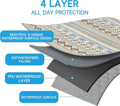 Waterproof Dog Blanket, Bohemian Dog Bed Cover Pet Blanket, Reversible Sofa Couch Cover for Dogs Washable, Protect Furniture Bed Couch Sofa for Puppy Cat (Beige Medallion, 68×82 Inch)