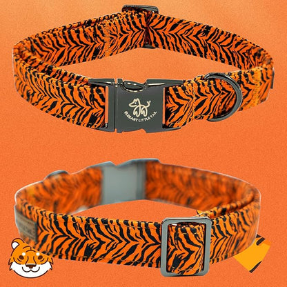Elegant Little Tail Tiger Print Dog Collar, Large, Cotton, Unique Seasonal Design, Buckle Closure, Adult, Large Breed