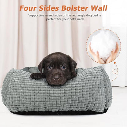 MIXJOY Rectangle Washable Orthopedic Dog Bed for Small, Medium and Large Dogs, Soft Calming, Sleeping Puppy Bed Durable Pet Cuddler with Anti-Slip Bottom, S (20"x19"x6")