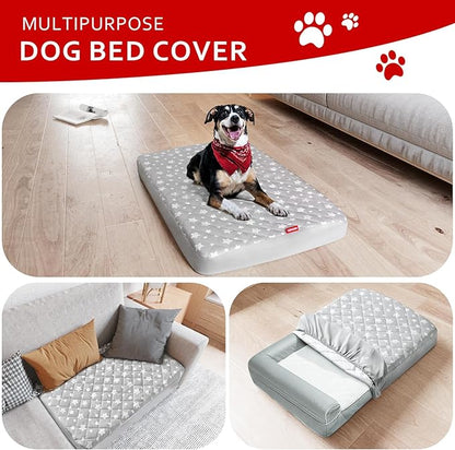 Waterproof Dog Bed Covers Replacement Washable Pet Hair Easy to Remove, Noiseless Quilted Puppy Pet Bed Cover Lovely Grey Star Print 15x20 Inches, for Dog/Cat, Cover Only