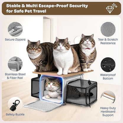 Top and 2 Sides Expandable Cat Carrier 17x11x11, TSA Airline Approved Dog Carriers for Medium Dogs, Soft-Sided Pet Carrier with Self-Locking Zippers for Kitten,Rabbit, Puppy, Guinea Pig Grey