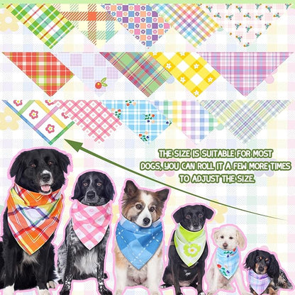 150 Pcs Spring Dog Bandanas Bulk Pet Bibs Colorful Triangle Scarf Pet Bandanas for Medium Large Dogs Spring Summer Birthday Costume Decoration