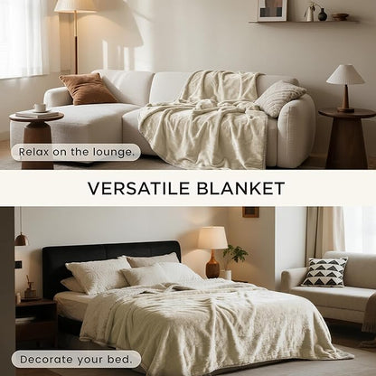 gogobunny Waterproof Bed Blanket, Reversible Sherpa Fleece Throw Blanket for Dog Puppy Cat, Furniture Cover Protects Bed Couch Sofa from Liquid Pee and Pet Fur (Cream, 90x90 inches)