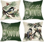 Fahrendom Hello Winter Green Decorative Throw Pillow Covers 18 x 18 Set of 4, Chickadee Pine Needle Branch Porch Patio Outdoor Pillowcase, Christmas Pine Cone Red Berry Sofa Cushion Case Home Decor